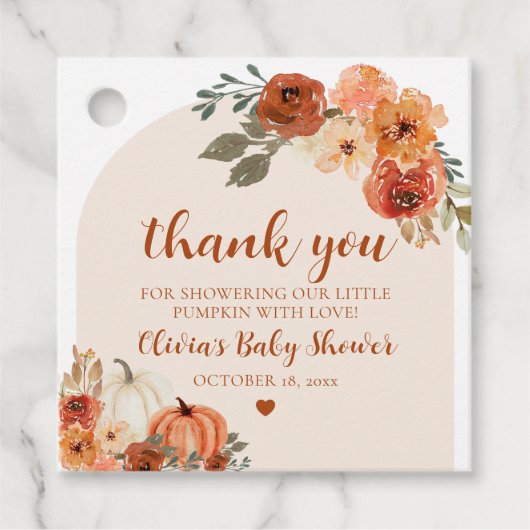 Een kleine pompoenherfst Herfst Floral Baby shower Bedankjes Labels (Voorkant)