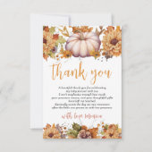 Een kleine pompoenherfst Herfst Floral Baby shower Bedankkaart (Voorkant)