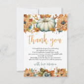 Een kleine pompoenherfst Herfst Floral Baby shower Bedankkaart (Voorkant)