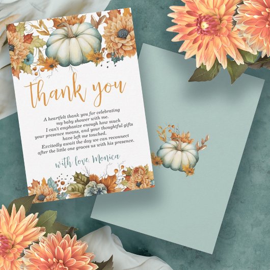 Een kleine pompoenherfst Herfst Floral Baby shower Bedankkaart