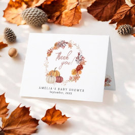 Een kleine pompoenherfst Herfst Floral Baby shower Bedankkaart