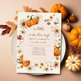 Een kleine pompoenherfst Herfst Floral Baby shower Folie Uitnodiging