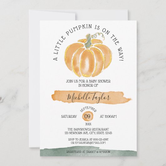 Een kleine pompoenherfst Herfst Floral Baby shower Kaart (Voorkant)