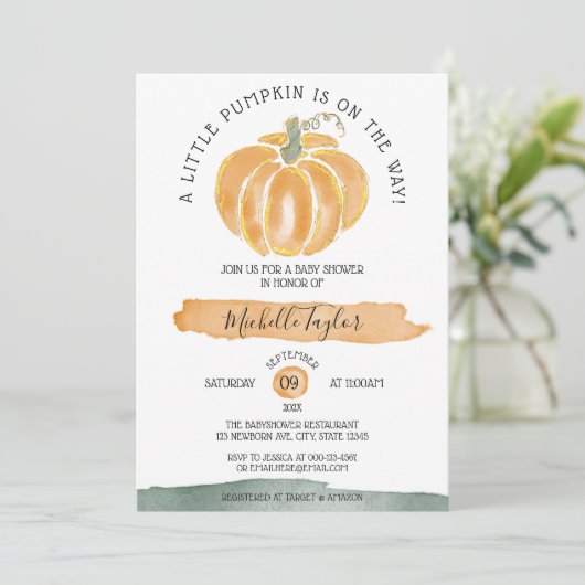 Een kleine pompoenherfst Herfst Floral Baby shower Kaart (Staand voorkant)
