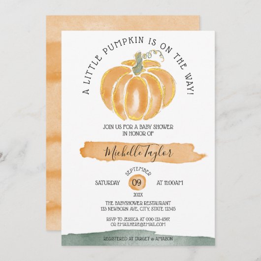 Een kleine pompoenherfst Herfst Floral Baby shower Kaart (Voorkant / Achterkant)