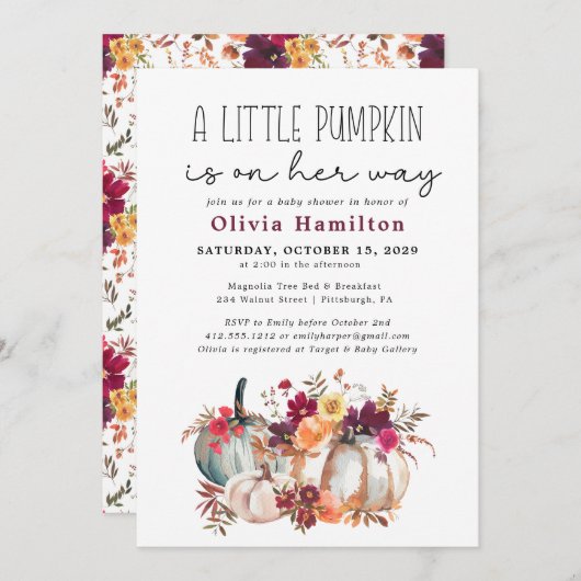 Een kleine pompoenherfst Herfst Floral Baby shower Kaart (Voorkant / Achterkant)