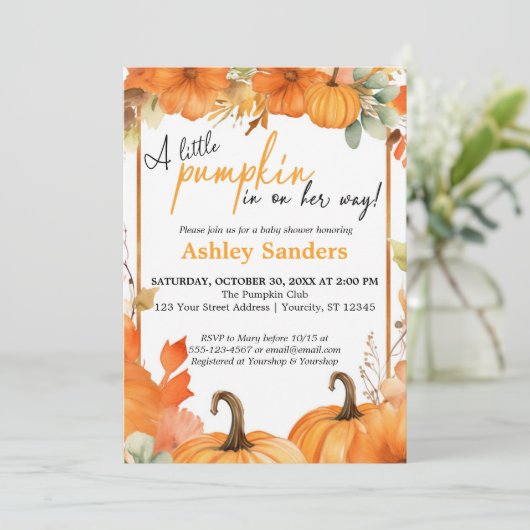 Een kleine pompoenherfst Herfst Floral Baby shower Kaart (Staand voorkant)