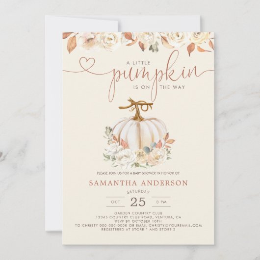 Een kleine pompoenherfst Herfst Floral Baby shower Kaart (Voorkant)