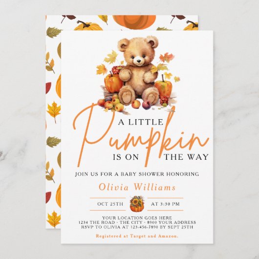 Een kleine pompoenherfst Herfst Floral Baby shower Kaart (Voorkant / Achterkant)