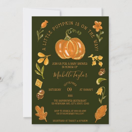 Een kleine pompoenherfst Herfst Floral Baby shower Kaart (Voorkant)