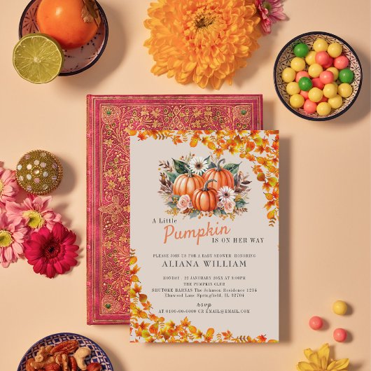 Een kleine pompoenherfst Herfst Floral Baby shower Kaart
