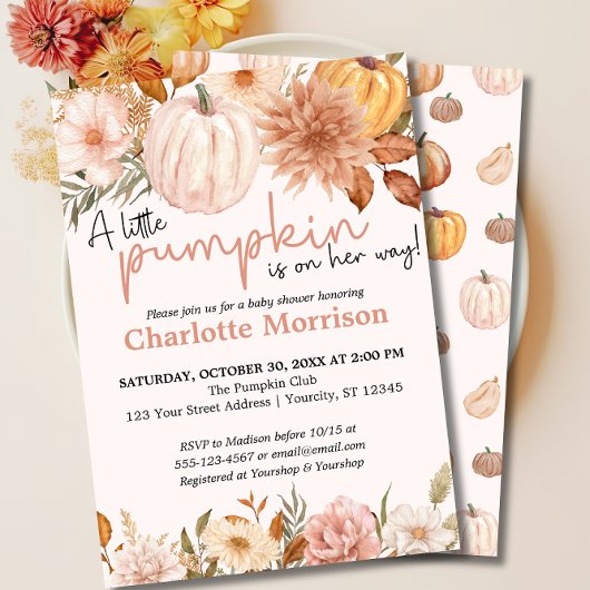 Een kleine pompoenherfst Herfst Floral Baby shower Kaart