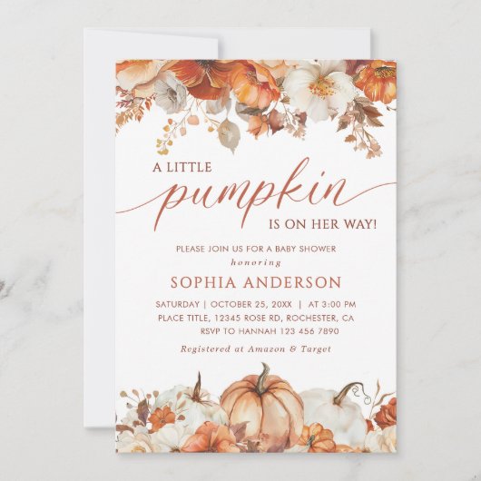 Een kleine pompoenherfst Herfst Floral Baby shower Kaart (Voorkant)