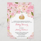 Een kleine pompoenroze Baby shower en goudglitter Kaart (Voorkant / Achterkant)