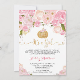 Een kleine pompoenroze Baby shower en goudglitter Kaart