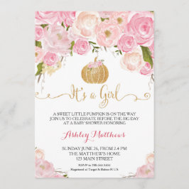Een kleine pompoenroze Baby shower en goudglitter Kaart