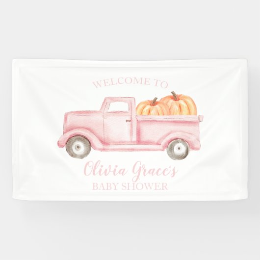 Een kleine pompoenroze Baby shower truck banner (Horizontaal)