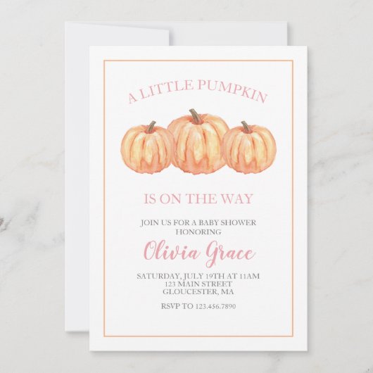 Een kleine pompoenroze Baby shower-uitnodiging Kaart (Voorkant)