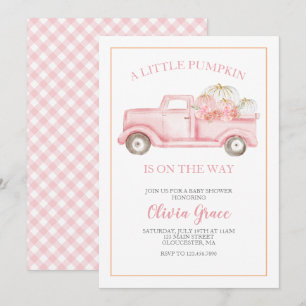 Een kleine pompoenroze Baby shower-vrachtwagen-uit Kaart
