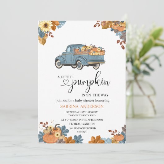 Een kleine pompoenuitnodiging voor baby shower kaart (Staand voorkant)