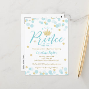 Een kleine Prince Baby shower Blauw Goud Glitter Briefkaart