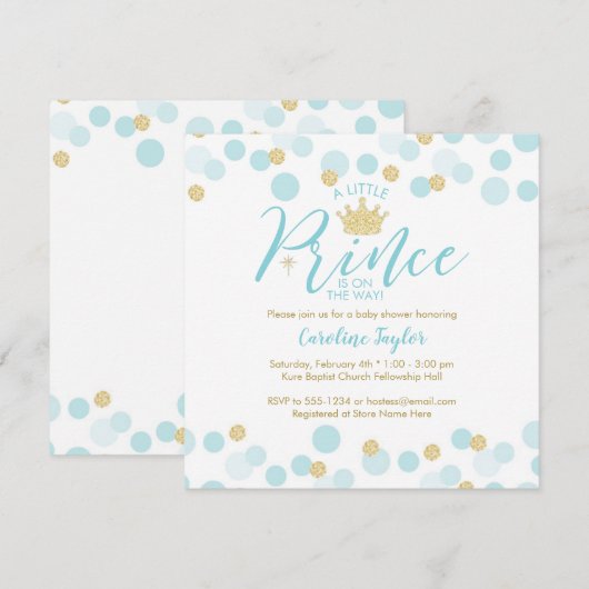 Een kleine Prince Baby shower Blauw Goud Glitter Kaart (Voorkant / Achterkant)