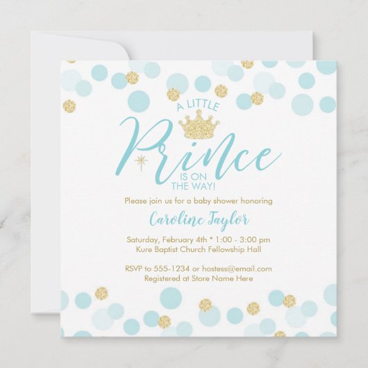 Een kleine Prince Baby shower Blauw Goud Glitter Kaart (Voorkant)
