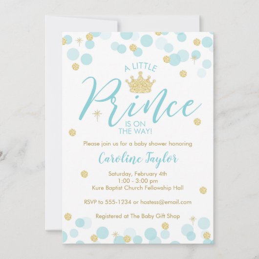 Een kleine Prince Baby shower Blauw Goud Glitter Kaart (Voorkant)
