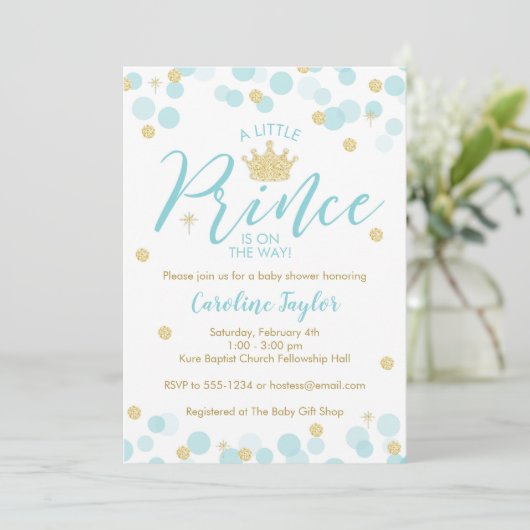 Een kleine Prince Baby shower Blauw Goud Glitter Kaart (Staand voorkant)
