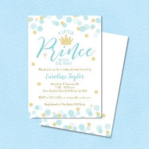 Een kleine Prince Baby shower Blauw Goud Glitter Kaart