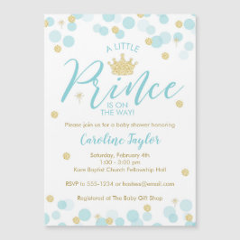 Een kleine Prince Baby shower Blauw Goud Glitter Magnetische Uitnodiging
