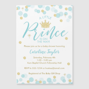 Een kleine Prince Baby shower Blauw Goud Glitter Magnetische Uitnodiging