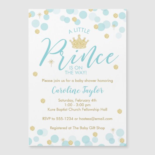 Een kleine Prince Baby shower Blauw Goud Glitter Magnetische Uitnodiging (Voorkant)