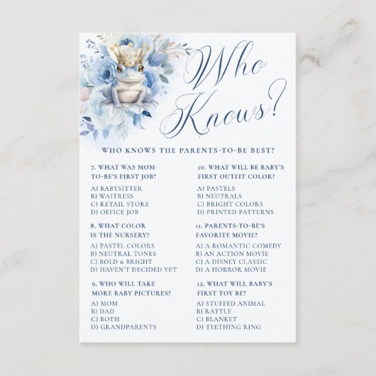 Een kleine Prince Royal Blue Shower, wie weet? Informatiekaartje (Voorkant)