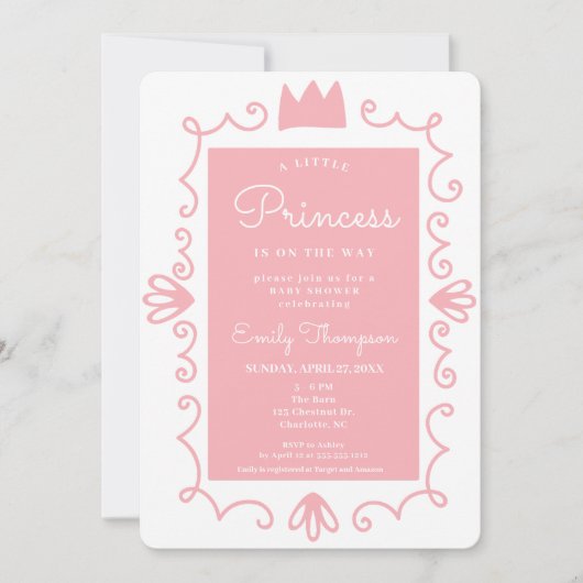 Een kleine Princess Modern Pink Girl Baby shower Kaart (Voorkant)
