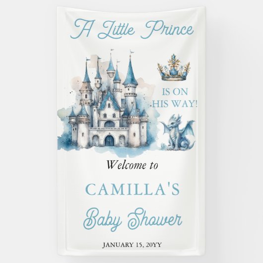 Een kleine prins is op weg jongen Baby shower Spandoek (Verticaal)