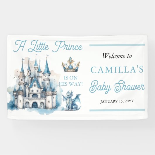 Een kleine prins is op weg jongen Baby shower Spandoek (Horizontaal)