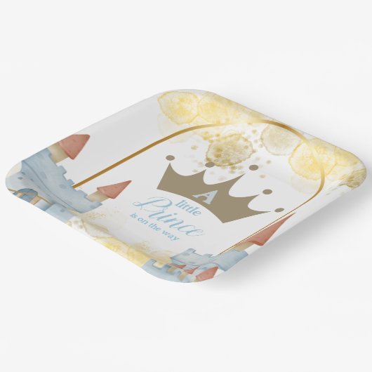 Een kleine prins met kasteel Baby shower Papieren Bordje (Gebogen)