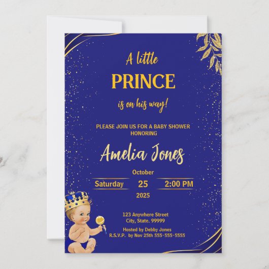 Een kleine prins op weg naar het Baby shower Kaart (Voorkant)