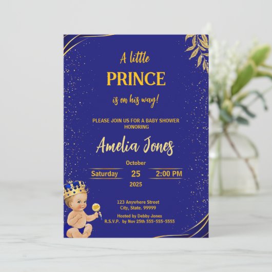 Een kleine prins op weg naar het Baby shower Kaart (Staand voorkant)