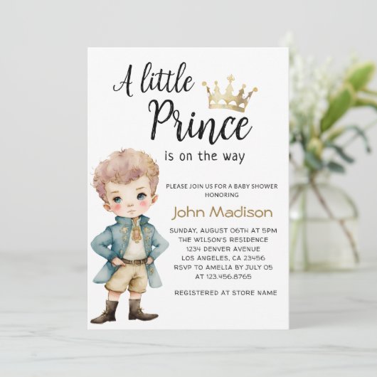 Een kleine prins | Royal Blue en Gold Baby shower Kaart (Staand voorkant)