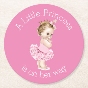 Een kleine prinses Ballerina Baby shower Roze Ronde Kartonnen Onderzetter