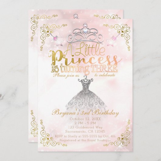 Een kleine prinses draait drie derde verjaardagsfe kaart (Voorkant / Achterkant)