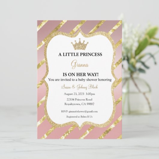 Een kleine prinses is op weg Uitnodiging, Meisje Kaart (Staand voorkant)