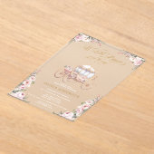 Een kleine prinses koets roze bloemig Baby shower Acryl Uitnodigingen (Laagn)