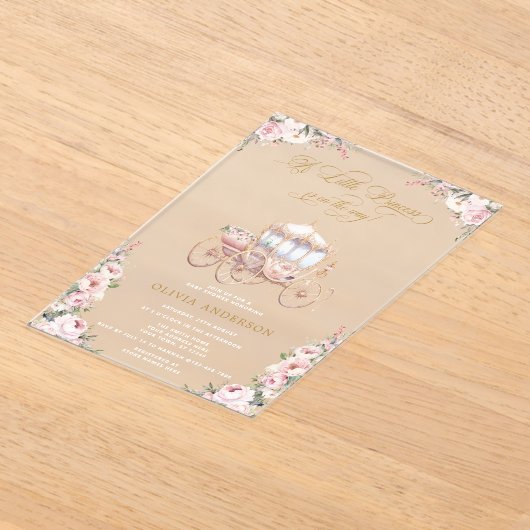 Een kleine prinses koets roze bloemig Baby shower Acryl Uitnodigingen (Laagn)