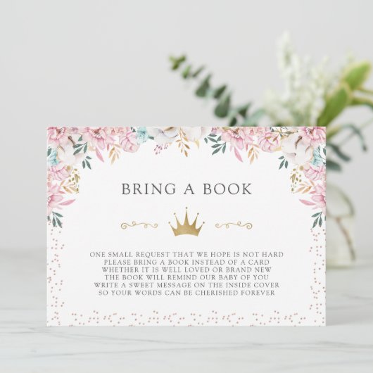 Een kleine prinses neemt een boek mee kaart (Staand voorkant)