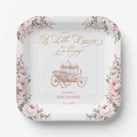 Een kleine prinses roze en gouden Baby shower Papieren Bordje (Voorkant)