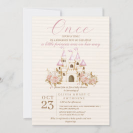 Een kleine prinses roze kasteel bloemen baby showe kaart