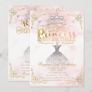 Een Kleine Prinses wordt DRIE 3de verjaardagsfeest Kaart